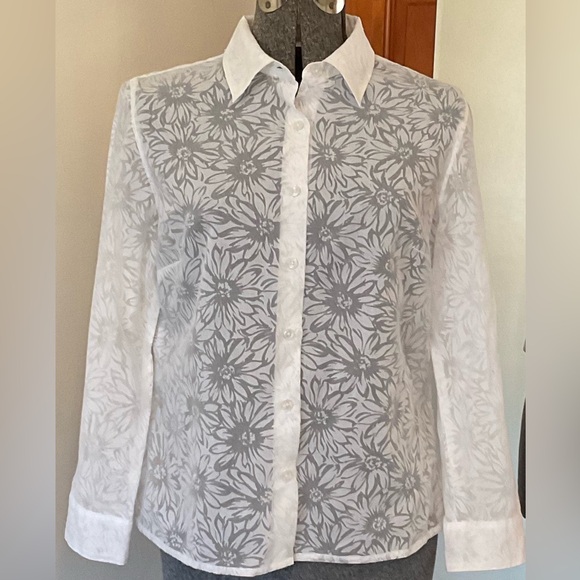 Ann Taylor Semi Sheer Floral Button Down Shirt - Picture 1 of 13